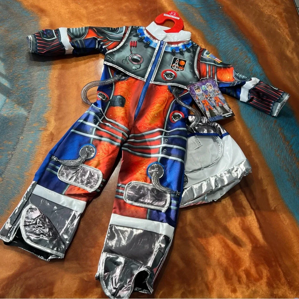 NWT Astronaut Space Explorer Costume orange silver include soft helmet 3